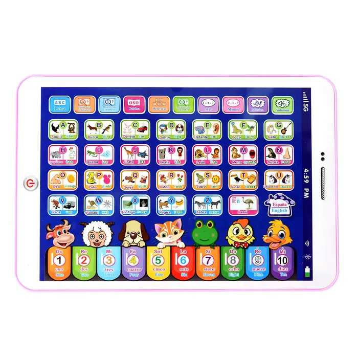 Tablette de l'alphabet espagnol pour enfant, lecture tactile, activation de l'ordinateur portable, j