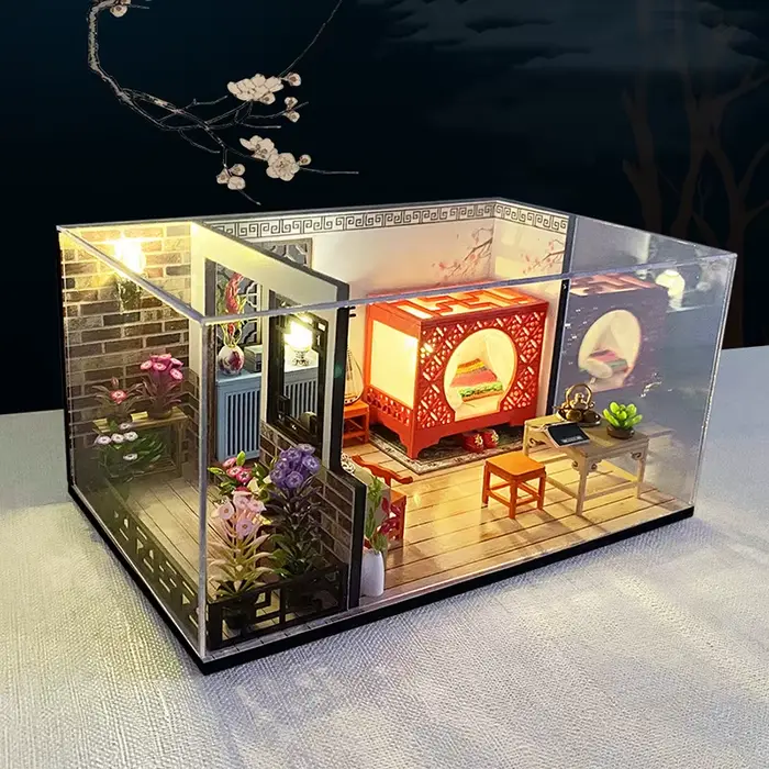 Maison de poupée en bois à monter soi-même, Kits de construction miniatures avec meubles, Loft chino