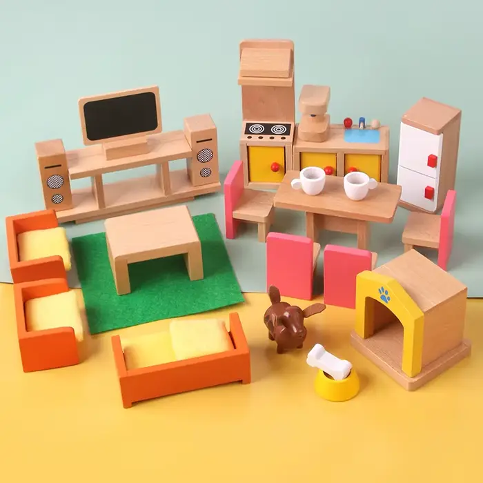 Jouets en bois mini meubles ensemble de maison pour enfants 3-12 ans jeux de rôle occasionnels spéciaux