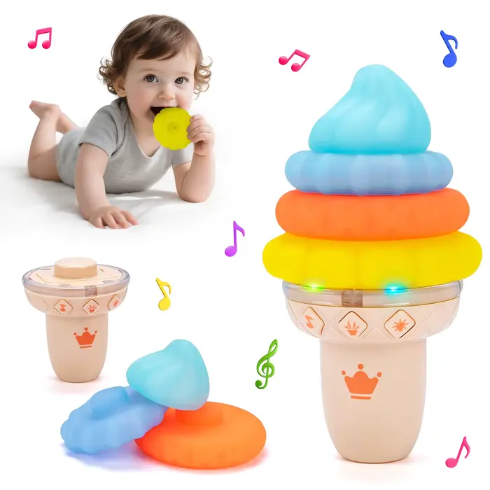 Jouets de puzzle à empiler en forme de crème glacée, jouets musicaux en forme de crème glacée, blocs