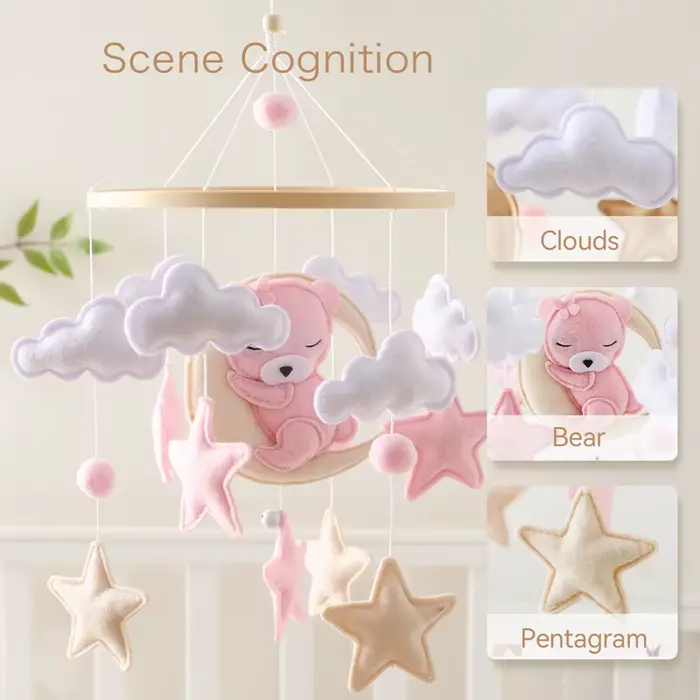 Berceau Mobile hochet bébé lit en bois cloche bébé hochets doux feutre dessin animé ours jouets berc