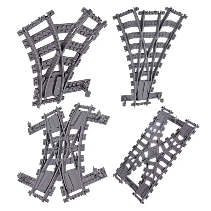 Trains urbains, Points gauche et droit, interrupteur Flexible, voies de croisement ferroviaire, Rails bifurcés, blocs de construction droits et incurvés, jouet en briques