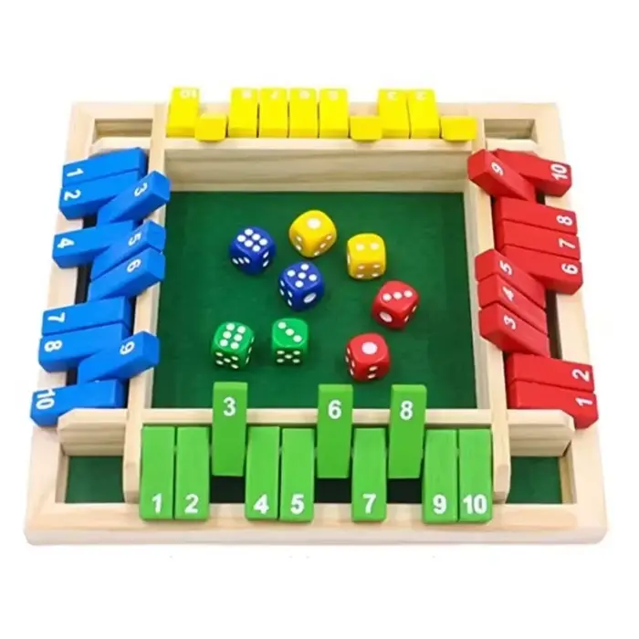 Jeu de société de dés en bois, fermez la boîte pour 4 volets ultérieurs, jeu de dés, interaction par
