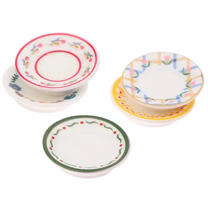 5 pièces 1/12 Mini assiettes plats modèle Simulation cuisine décoration maison de poupée poupées