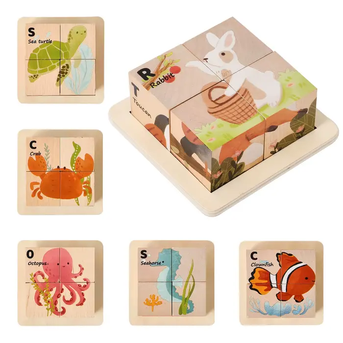 Blocs de puzzle en bois 6 en 1 pour tout-petits
