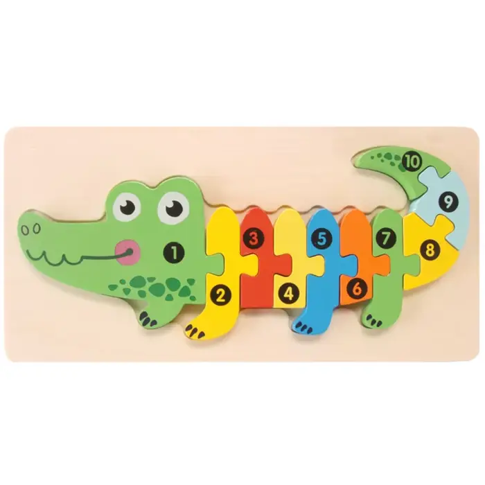 Puzzle en bois 3D stéréoscopique Montessori pour enfants, dinosaure de dessin animé, forme animale, 