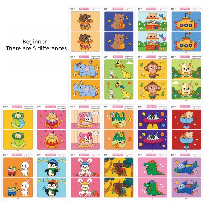 Jeu de cartes de recherche de différences réutilisable, puzzle éducatif de dessins animés pour enfan
