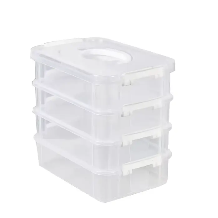 Boîte de rangement empilable Extra Large à 4 niveaux avec couvercle, organisateur en plastique trans