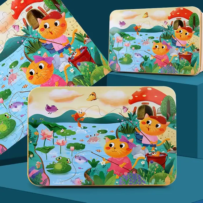 Nouveauté : 100 pièces de puzzles en bois pour enfants, véhicules et animaux de dessin animé, jouet