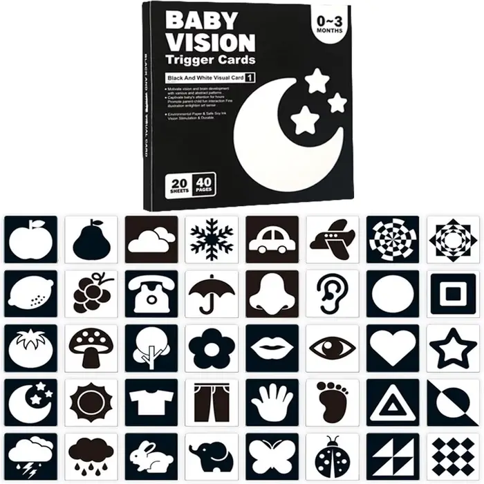Cartes pour bébé à contraste élevé pour nourrissons, cartes pour bébé noires et blanches, jouets pou