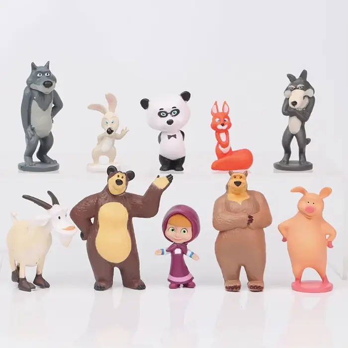 Figurines Masha et l'ours, 10 pièces, modèle animé, jouets de dessin animé, cadeaux pour amis, nouve