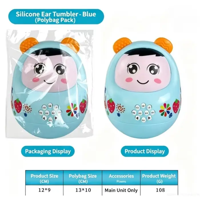 Machine à histoires Roly Poly Tumbler bleu clair pour enfants, jouet éducatif multifonctionnel avec 