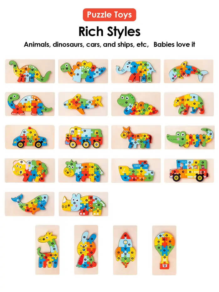 Puzzles 3D en bois, animaux de dessin animé éducatifs