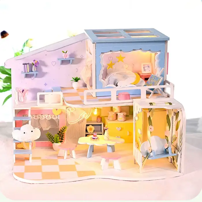 Maison de poupée en bois pour enfants, bricolage, maison Miniature de princesse Kawaii avec Kits de 