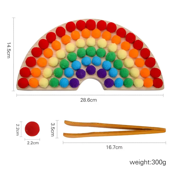 Jouet Montessori Arc-en-ciel en Bois pour Bébé, Planche, Balle à Pince, Coordination des Mains et de