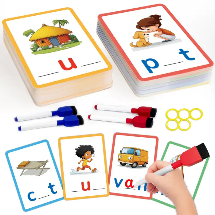 Cartes flash de mots CVC, jouet éducatif inscriptible et essuyable pour la maison et la salle de cla