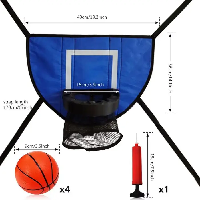 Panier de basket réglable pour trampoline, panier de rebond souple avec 4 balles, pièces de trampoli
