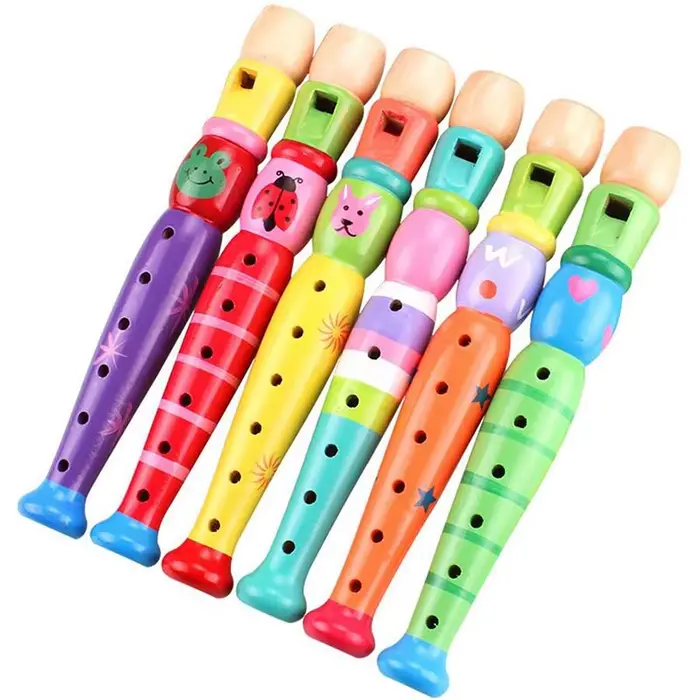 Flûte de dessin animé en bois pour enfants, clarinette à 6 trous, Piccolo, jouets pour bébés, instru