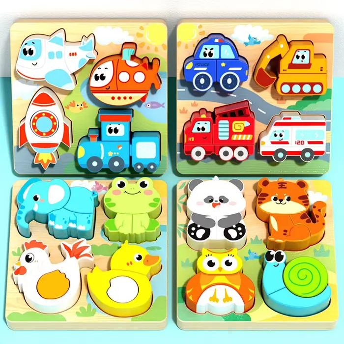 Jouets éducatifs en bois 4 en 1 Puzzle 3D Animaux de Dessin Animé Apprentissage Précoce Pour Enfants Occasions Spéciales