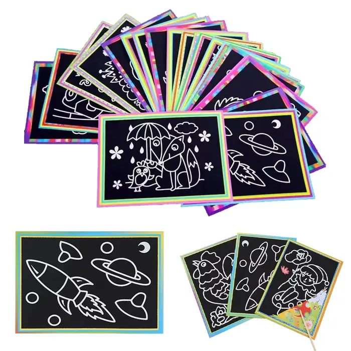 Peinture à gratter pour enfants 10 pièces papier pour bricolage art de dessin animé graffiti fait à la main fournitures d'art occasion anniversaire cadeau d'artiste jeunes artistes