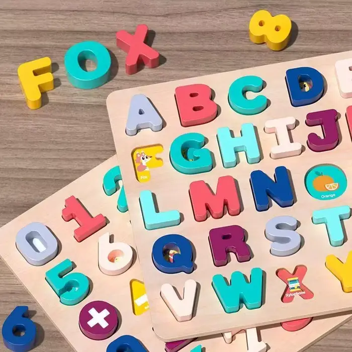 Puzzle en bois Montessori pour bébés de 2 à 4 ans, jouets ABC Alphabet et chiffres, jeu de société a