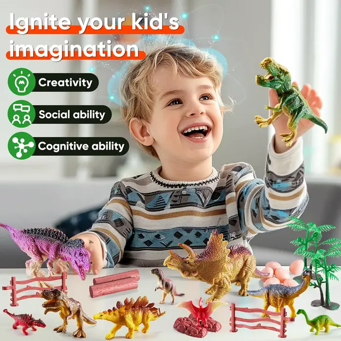 Ensemble de 46 pièces de dinosaures variés en caoutchouc silicone pour l'imaginaire et l'apprentissage des enfants occasions spéciales
