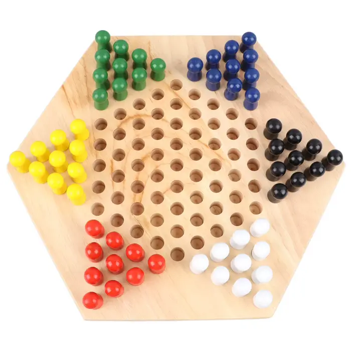 Jeu de dames chinoises traditionnel pour enfant et adulte, plateau coule en bois avec plusieurs pièc