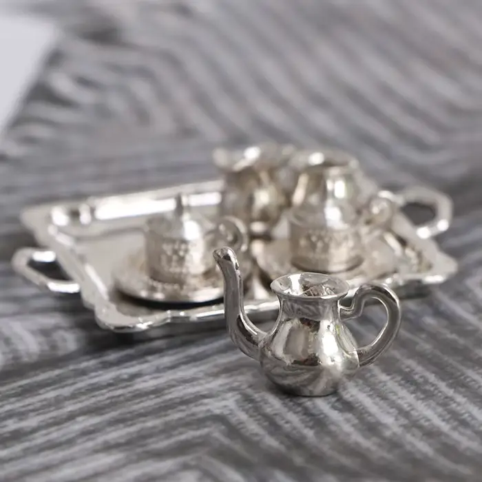 Maison de poupée Miniature jouet argent métal décoration Vase Pot accessoires décoratifs