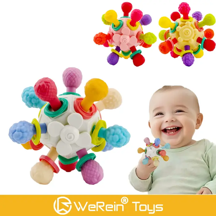 Jouet de boule tenu dans la main Manhattan de Gel de dents de bébé pour les nourrissons et les tout-petits jouet en peluche à mâcher avec conception en Silicone souple