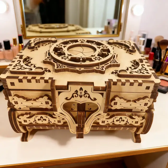 Boîte à bijoux musicale en bois 3D