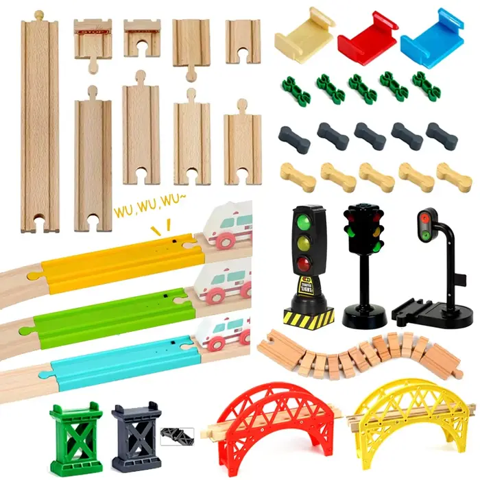 Jouets de train en bois avec rails de course pour éducation et imagination, accessoires de rail en bois compatibles, occasions spéciales et jeux éducatifs pour enfants