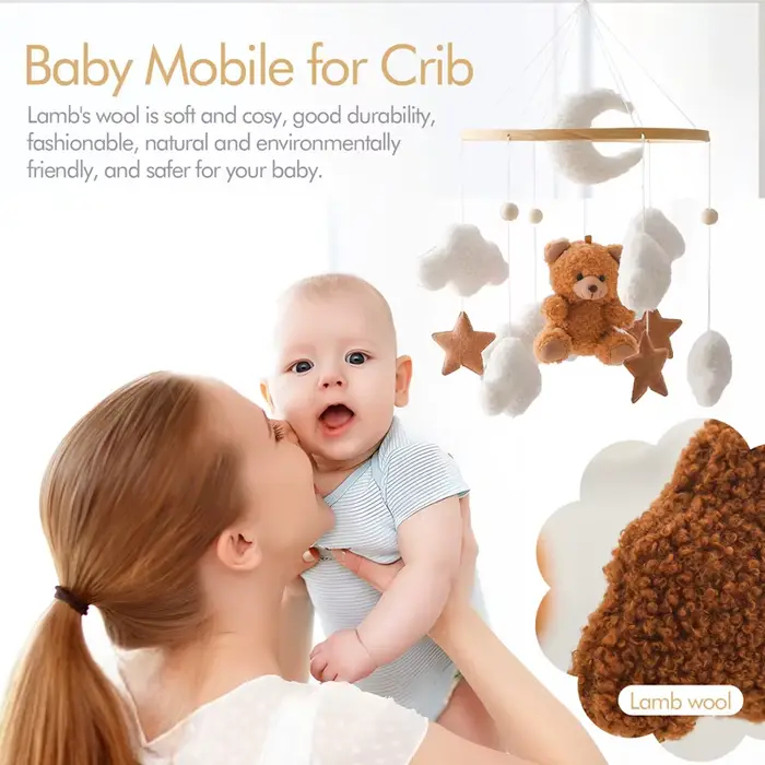 Lit de bébé Mobile en bois, hochet, jouet en feutre doux, ours de dessin animé, support Mobile, boît