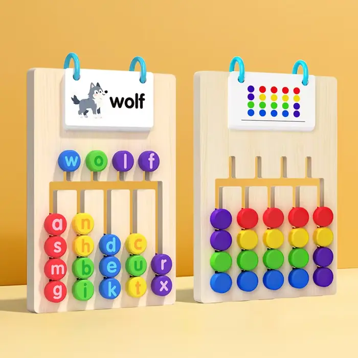 Cartes de puzzle en bois deux-en-un, jeu de cinq couleurs, jouet de construction de mots, cadeau édu