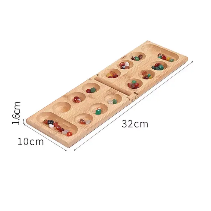 Riverstones & Bamboo Jeu de société Mancala pliable - Jeu de table classique amusant avec plateau en