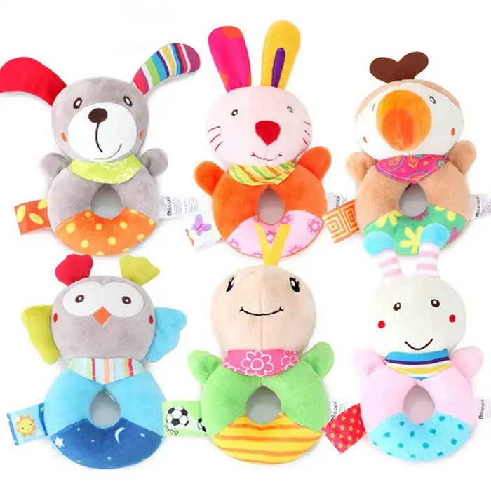 Hochet en peluche pour bébé de 0 à 12 mois, animaux de dessin animé, berceau, cloche de lit Mobile, 