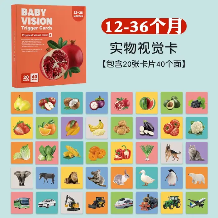 Cartes de Stimulation visuelle Montessori pour bébé de 0 à 12 mois, carte Flash à contraste élevé, j