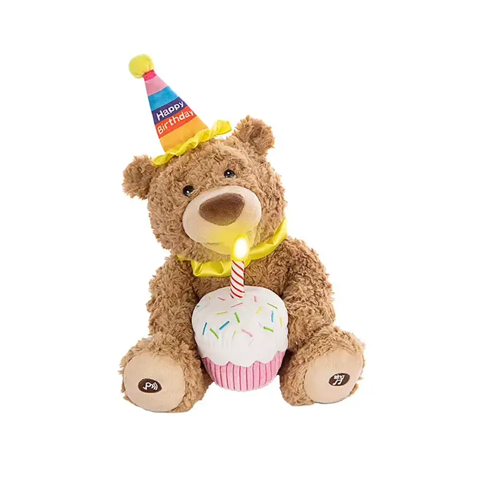 Ours en peluche joyeux anniversaire de 14 pouces pour enfant, accessoires de photographie doux et mi