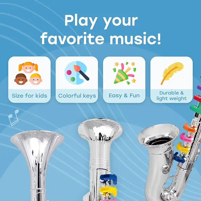 Clarinette jouet pour enfants, instruments de musique vent et laiton pour tout-petits, Saxophone jouet avec 8 touches codées colorées, chansons pédagogiques