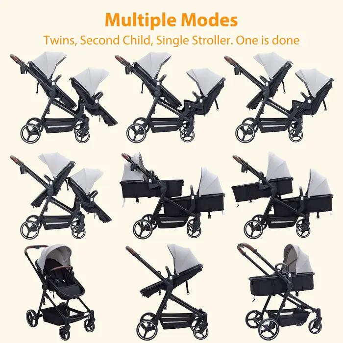 Poussette Double piste Tandem pour nourrissons et tout-petits, landau pliable pour couffin, multi-po