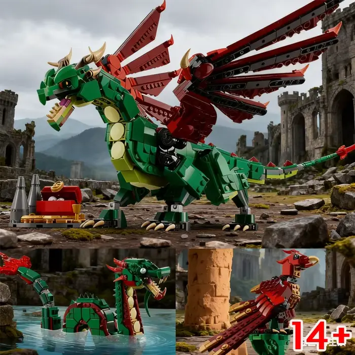 Jeu de construction 3-en-1 Dragon volant médiéval pour hommes, femmes et enfants, avec instructions 