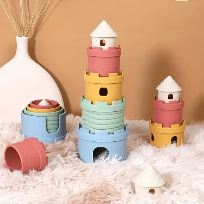 Gobelets empilables en Silicone pour bébé, jouets éducatifs amusants, jouet de dentition souple, château grenouille, blocs de tour d'apprentissage pour nourrissons et tout-petits