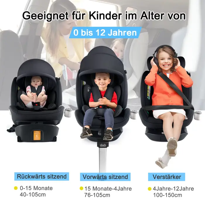 Sièges auto pour enfants avec rotation à 360° °   Système ISOFIX rotatif pour bébé, ceinture de sécu