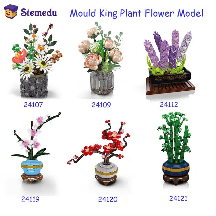 MOULD KING Bouquet de fleurs en blocs de construction Orchidée Bambou Chrysanthème Fleur de prunier 24107 24109 24112