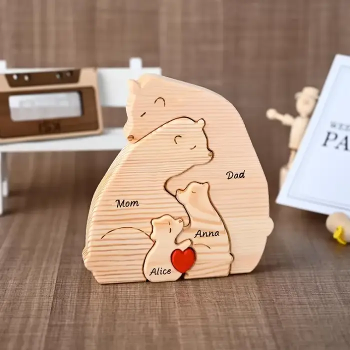 Puzzle familial ours en bois personnalisé