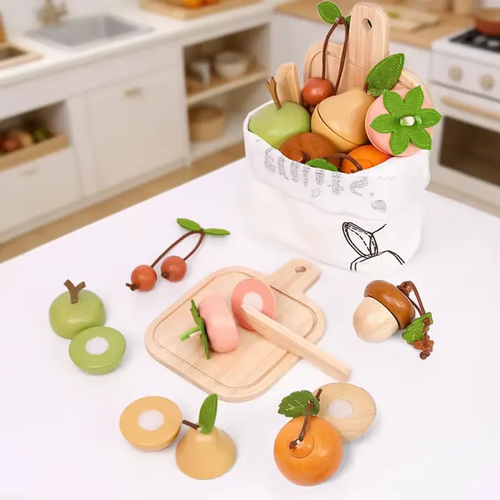Ensemble de jeu de découpe de fruits en bois pour enfants - Jouets d'imitation de nourriture avec planche à découper et couteau, jeu de rôle éducatif en bois pour la cuisine occasions spéciales