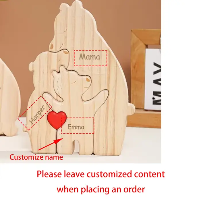 Puzzle d'ours personnalisé pour parents et familles, Puzzle familial en bois, cadeaux pour la fête d