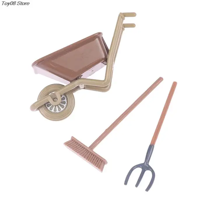 Ensemble d'outils de scène de ferme de jardin en bois miniature pour maison de poupées avec chariot de construction et outils d'ornement pour enfants et adolescents occasions spéciales
