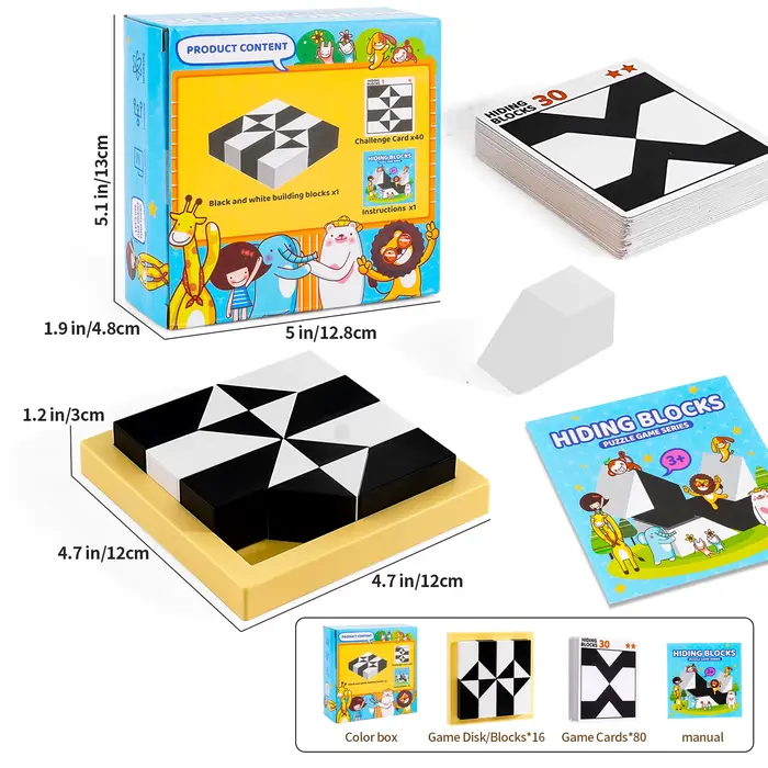 Puzzle bloc caché noir et blanc, jouet d'entraînement pour enfants âgés de 6 à 12 ans, assemblage de