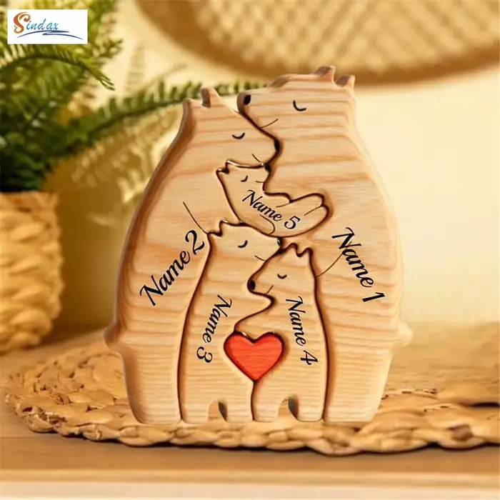 Puzzle en bois personnalisé de famille d'ours