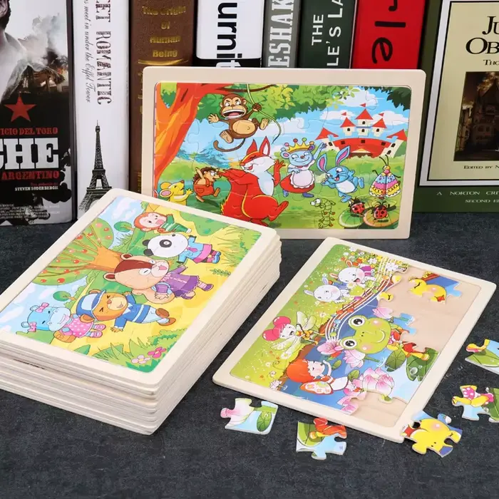 Nouveau 24 pièces Puzzles en bois enfants dessin animé Animal bois Puzzle jouets d'apprentissage édu